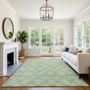 HomeRoots 5' X 8' Green and Gray Geometric Area Rug - Washable, UV-Protected, Durable for Kids & Pets 706027