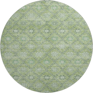 HomeRoots 8' Green and Gray Geometric Round Rug - Washable, UV Resistant, Non-Slip, Ideal for High-Traffic Areas 706028