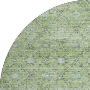 HomeRoots 8' Green and Gray Geometric Round Rug - Washable, UV Resistant, Non-Slip, Ideal for High-Traffic Areas 706028