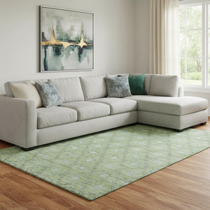 HomeRoots 8' X 10' Washable Green and Gray Geometric Area Rug with UV Protection for High-Traffic Spaces 706029
