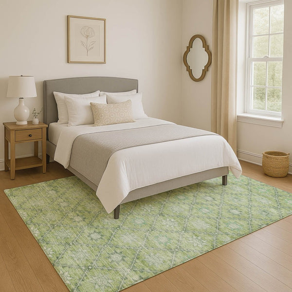 HomeRoots 8' X 10' Washable Green and Gray Geometric Area Rug with UV Protection for High-Traffic Spaces 706029