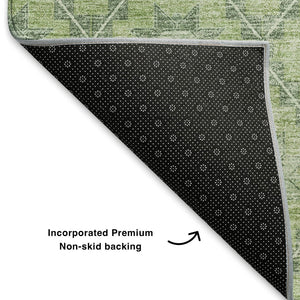 HomeRoots 8' X 10' Washable Green and Gray Geometric Area Rug with UV Protection for High-Traffic Spaces 706029