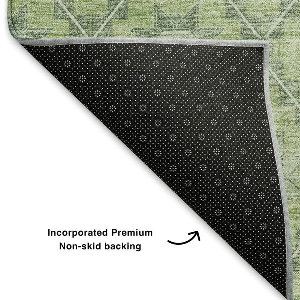 HomeRoots 8' X 10' Washable Green and Gray Geometric Area Rug with UV Protection for High-Traffic Spaces 706029