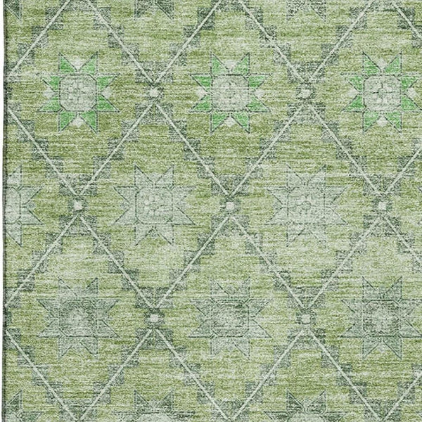 HomeRoots 8' X 10' Washable Green and Gray Geometric Area Rug with UV Protection for High-Traffic Spaces 706029