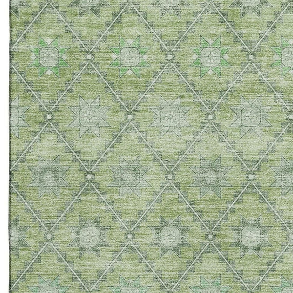 HomeRoots 8' X 10' Washable Green and Gray Geometric Area Rug with UV Protection for High-Traffic Spaces 706029