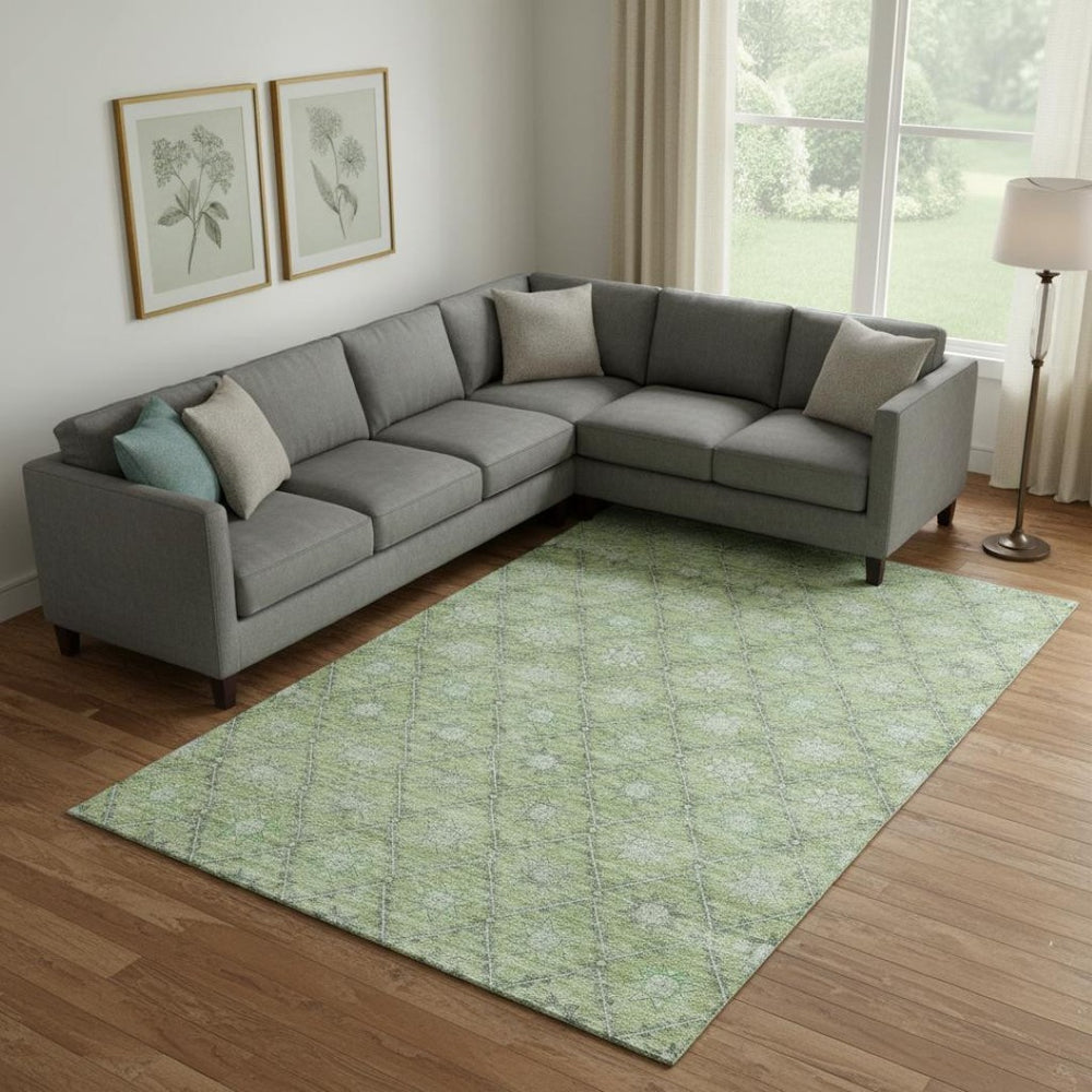 HomeRoots 9' X 12' Geometric Washable Area Rug – Stylish Green & Gray Design with UV Protection for Homes 706030