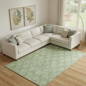 HomeRoots 10' X 14' Contemporary Green & Gray Geometric Washable Area Rug with UV Protection for Homes 706031