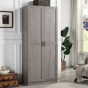 English Elm Hopkins 30" Gray Storage Cabinet with 7 Shelves, Soft-Close Doors, Geometric Design & Handles B365P397852