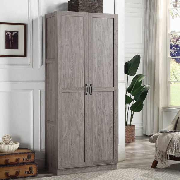 English Elm Hopkins 30" Gray Storage Cabinet with 7 Shelves, Soft-Close Doors, Geometric Design & Handles B365P397852