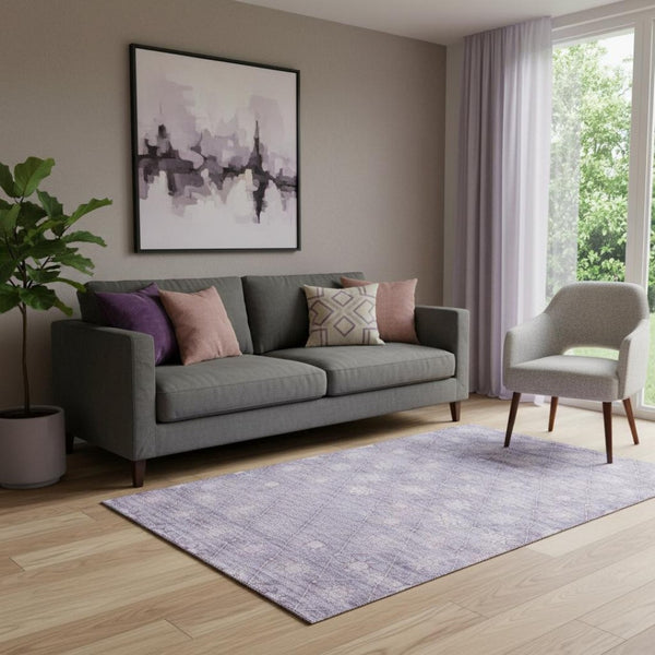 HomeRoots 5' X 8' Purple & Ivory Geometric Area Rug - Washable, UV Protected, Stylish & Stain Resistant Design! 706033