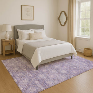 HomeRoots 5' X 8' Purple & Ivory Geometric Area Rug - Washable, UV Protected, Stylish & Stain Resistant Design! 706033