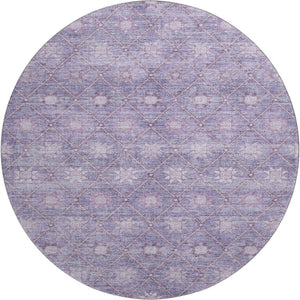 HomeRoots 8' Stylish Purple & Ivory Geometric Washable Round Rug with UV Protection for High-Traffic Areas 706034