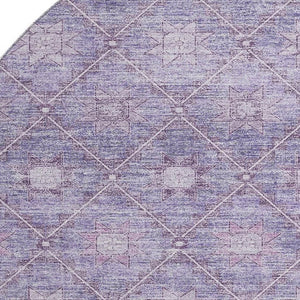 HomeRoots 8' Stylish Purple & Ivory Geometric Washable Round Rug with UV Protection for High-Traffic Areas 706034