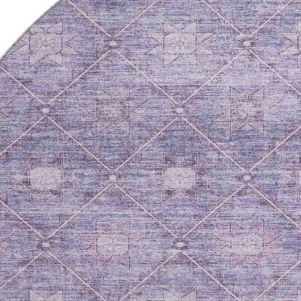 HomeRoots 8' Stylish Purple & Ivory Geometric Washable Round Rug with UV Protection for High-Traffic Areas 706034