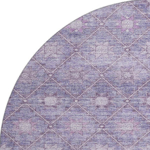 HomeRoots 8' Stylish Purple & Ivory Geometric Washable Round Rug with UV Protection for High-Traffic Areas 706034