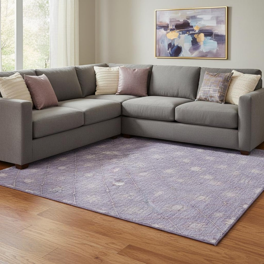 HomeRoots 8' X 10' Geometric Purple and Ivory Washable Area Rug – Durable, Stylish, UV Protected for Any Space! 706035