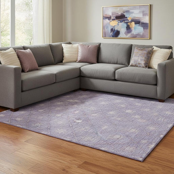 HomeRoots 8' X 10' Geometric Purple and Ivory Washable Area Rug – Durable, Stylish, UV Protected for Any Space! 706035