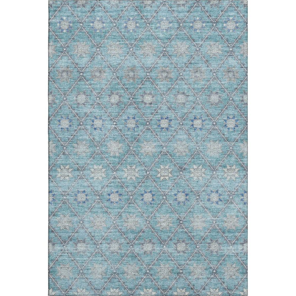 HomeRoots 5' Teal and Gray Geometric Washable Area Rug with UV Protection – Stylish, Durable, and Easy Care! 706039