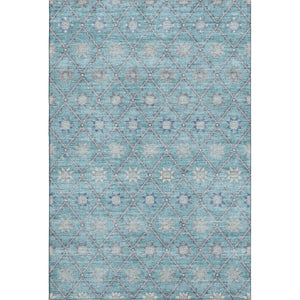 HomeRoots 5' Teal and Gray Geometric Washable Area Rug with UV Protection – Stylish, Durable, and Easy Care! 706039