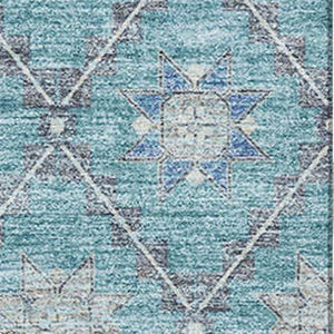 HomeRoots 5' Teal and Gray Geometric Washable Area Rug with UV Protection – Stylish, Durable, and Easy Care! 706039
