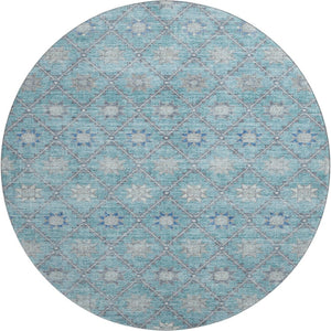 HomeRoots 8' Teal and Gray Geometric Washable Round Rug with UV Protection for Modern Homes & High Traffic Areas 706040