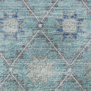 HomeRoots 8' Teal and Gray Geometric Washable Round Rug with UV Protection for Modern Homes & High Traffic Areas 706040