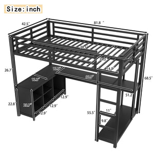 English Elm Metal Twin Xl Loft Bed with L Shaped Desk Wardrobe and Storage for Teens W1580S00370