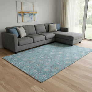HomeRoots 8' X 10' Stylish Teal and Gray Geometric Area Rug - Washable, UV Protected, Stain Resistant Design! 706041
