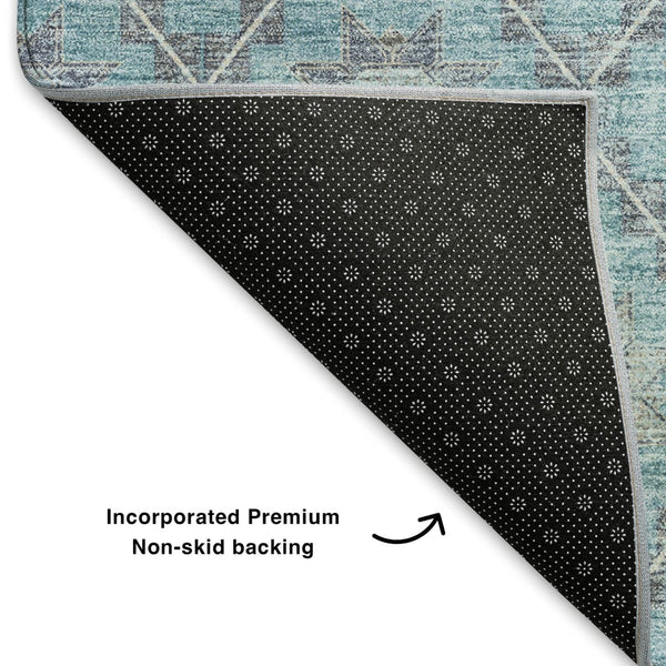 HomeRoots 8' X 10' Stylish Teal and Gray Geometric Area Rug - Washable, UV Protected, Stain Resistant Design! 706041