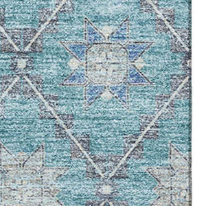 HomeRoots 8' X 10' Stylish Teal and Gray Geometric Area Rug - Washable, UV Protected, Stain Resistant Design! 706041
