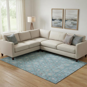 HomeRoots 9' X 12' Teal & Gray Geometric Area Rug - Washable, Stain-Resistant, UV Protected for Style & Durability 706042