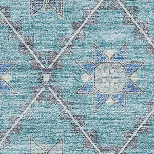 HomeRoots 9' X 12' Teal & Gray Geometric Area Rug - Washable, Stain-Resistant, UV Protected for Style & Durability 706042