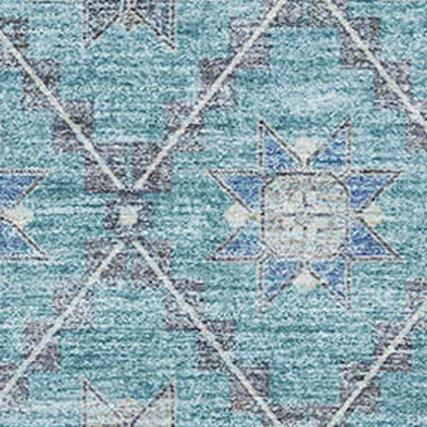 HomeRoots 9' X 12' Teal & Gray Geometric Area Rug - Washable, Stain-Resistant, UV Protected for Style & Durability 706042