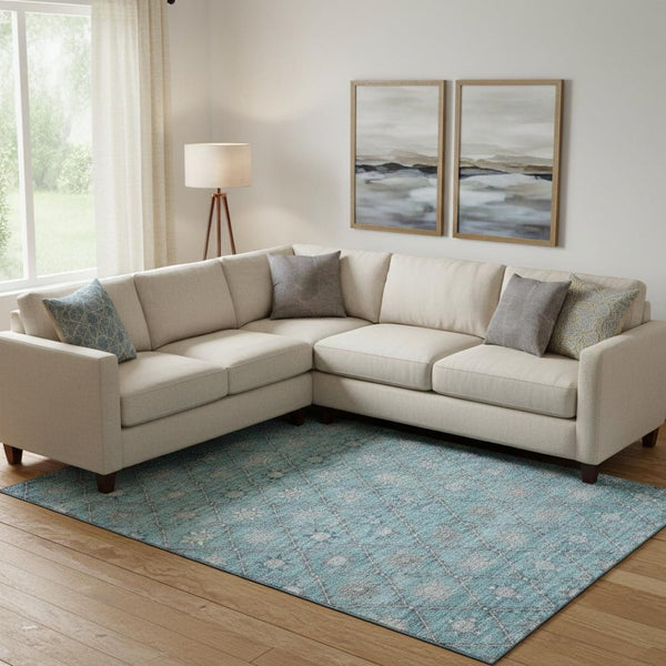 HomeRoots 10' Geometric Teal and Gray Washable Area Rug - UV Protection, Stain Resistant, Modern Style for Home 706043