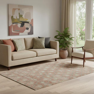 HomeRoots 5' X 8' Geometric Terra Cotta and Beige Washable Area Rug with UV Protection for Modern Homes 706045
