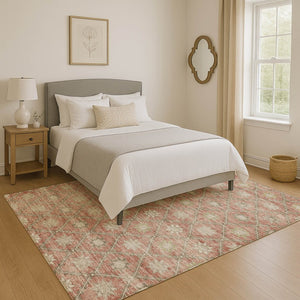 HomeRoots 5' X 8' Geometric Terra Cotta and Beige Washable Area Rug with UV Protection for Modern Homes 706045