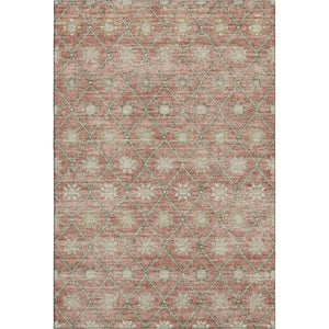 HomeRoots 5' X 8' Geometric Terra Cotta and Beige Washable Area Rug with UV Protection for Modern Homes 706045