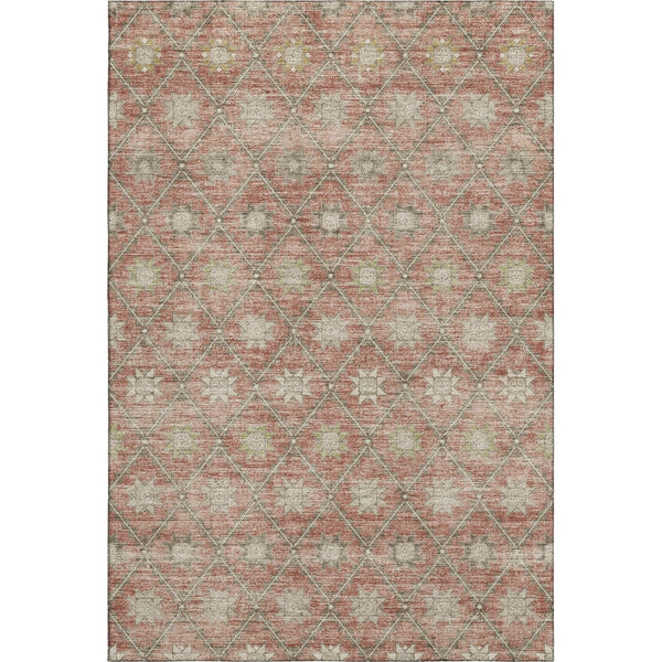HomeRoots 5' X 8' Geometric Terra Cotta and Beige Washable Area Rug with UV Protection for Modern Homes 706045