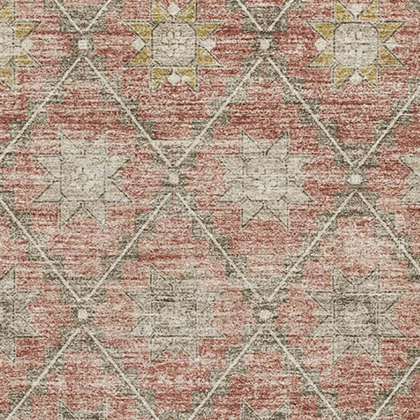 HomeRoots 5' X 8' Geometric Terra Cotta and Beige Washable Area Rug with UV Protection for Modern Homes 706045