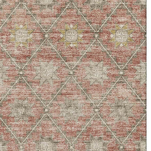 HomeRoots 5' X 8' Geometric Terra Cotta and Beige Washable Area Rug with UV Protection for Modern Homes 706045