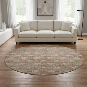 HomeRoots 8' Terra Cotta & Beige Geometric Round Rug - Washable, UV Protected, Durable for Homes & Outdoors 706046