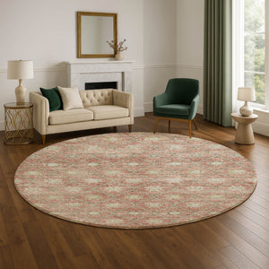 HomeRoots 8' Terra Cotta & Beige Geometric Round Rug - Washable, UV Protected, Durable for Homes & Outdoors 706046