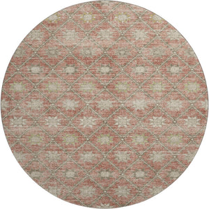 HomeRoots 8' Terra Cotta & Beige Geometric Round Rug - Washable, UV Protected, Durable for Homes & Outdoors 706046