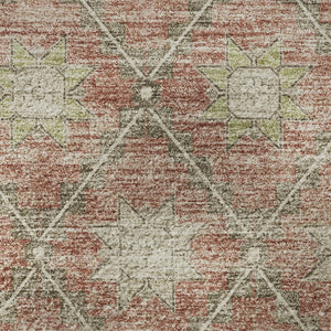 HomeRoots 8' Terra Cotta & Beige Geometric Round Rug - Washable, UV Protected, Durable for Homes & Outdoors 706046