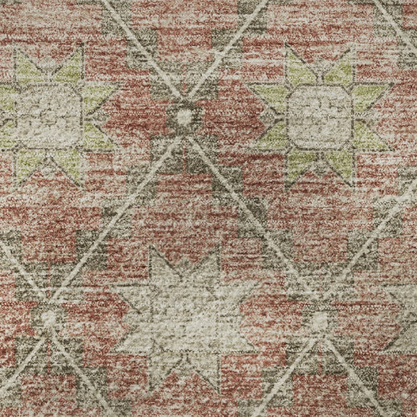HomeRoots 8' Terra Cotta & Beige Geometric Round Rug - Washable, UV Protected, Durable for Homes & Outdoors 706046