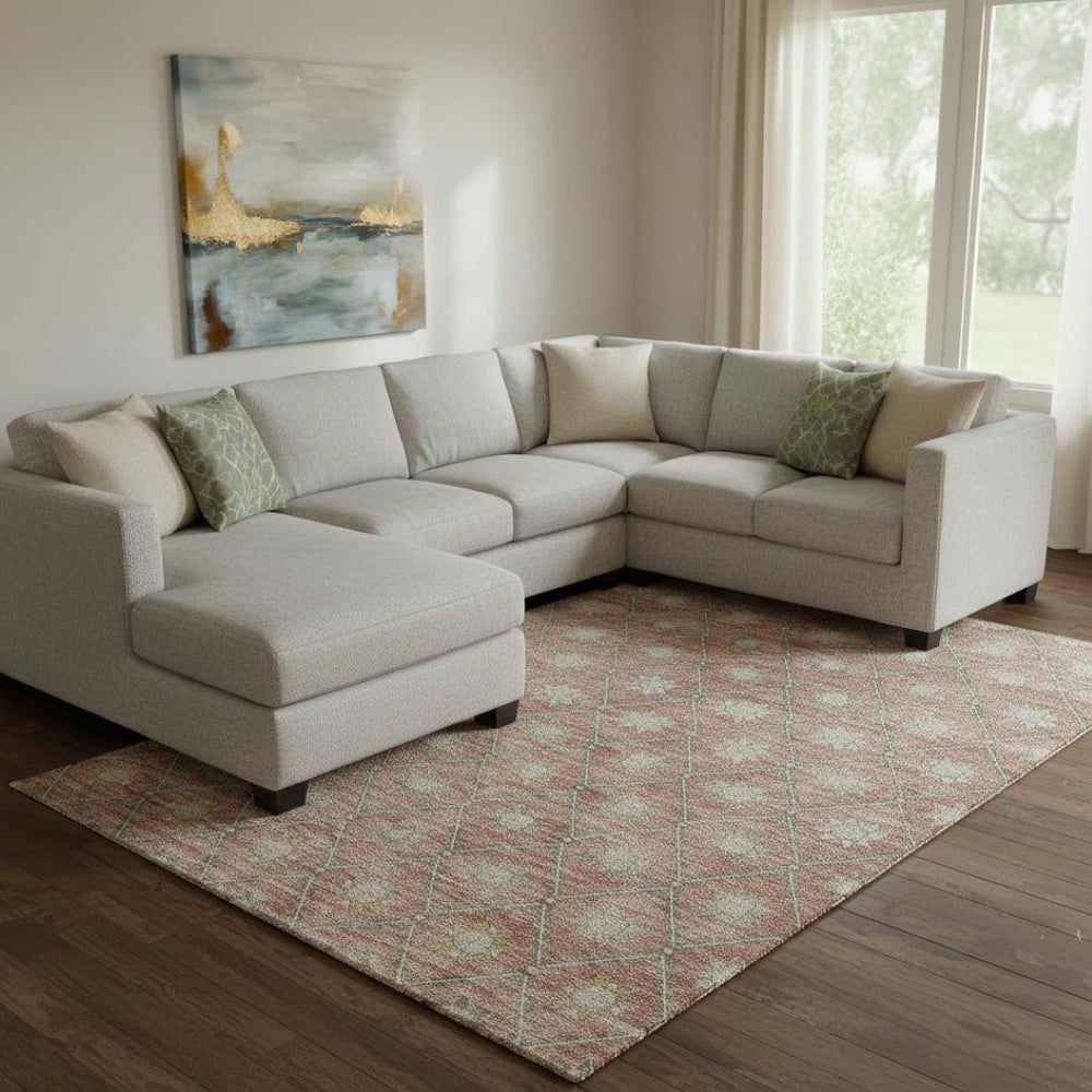 HomeRoots 8' X 10' Stylish Terra Cotta & Beige Geometric Area Rug - Washable, UV Protected & Non-Slip Backing 706047
