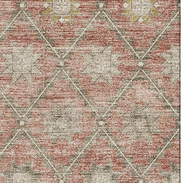 HomeRoots 8' X 10' Stylish Terra Cotta & Beige Geometric Area Rug - Washable, UV Protected & Non-Slip Backing 706047