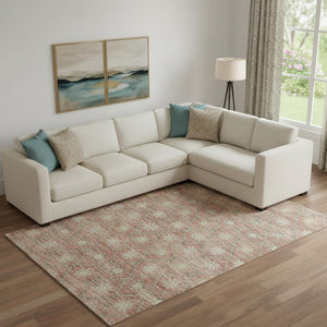HomeRoots 9' X 12' Terra Cotta & Beige Geometric Area Rug - Washable, UV Protected, Stain Resistant Design! 706048