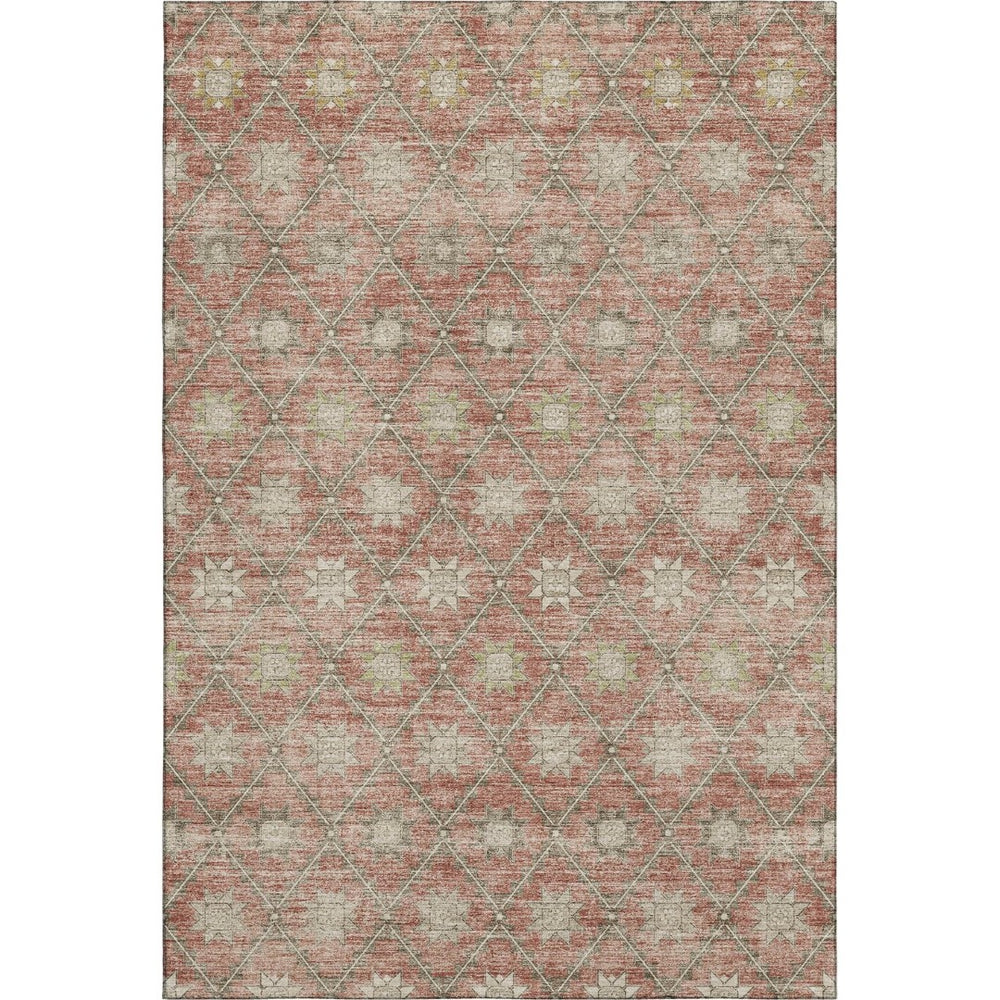 HomeRoots 9' X 12' Terra Cotta & Beige Geometric Area Rug - Washable, UV Protected, Stain Resistant Design! 706048