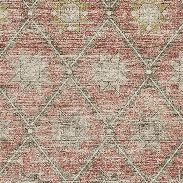HomeRoots 9' X 12' Terra Cotta & Beige Geometric Area Rug - Washable, UV Protected, Stain Resistant Design! 706048